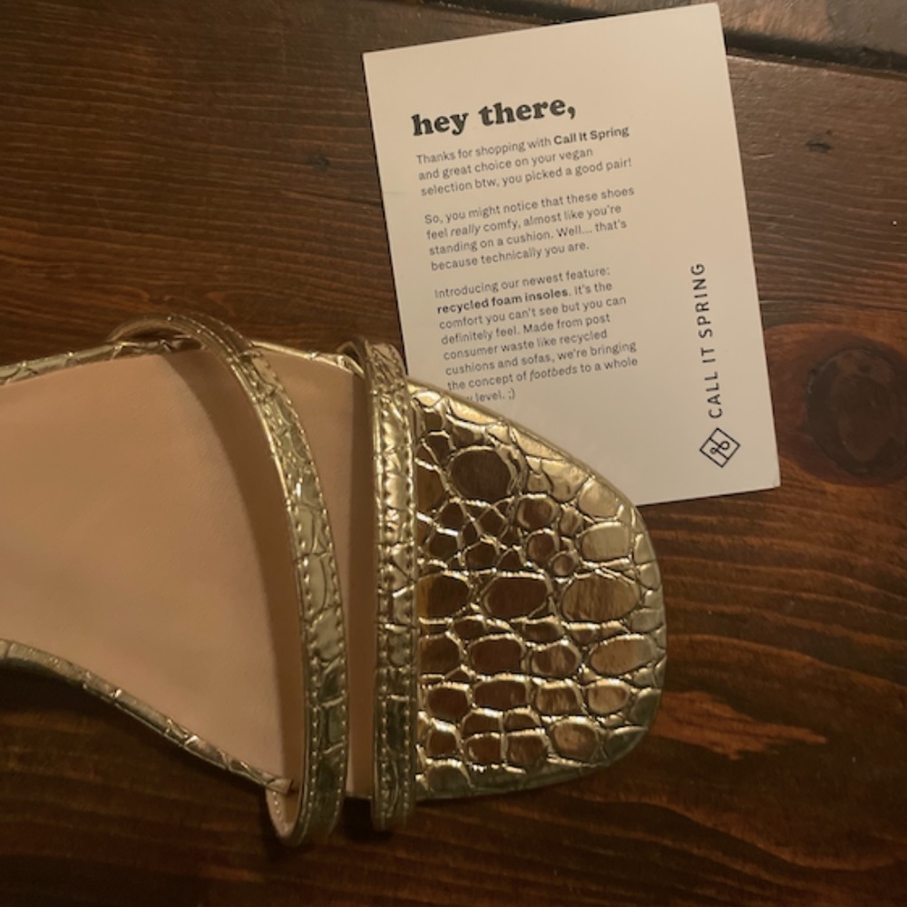 Call It Spring Gold Croc-Embossed Block Heel Sandals